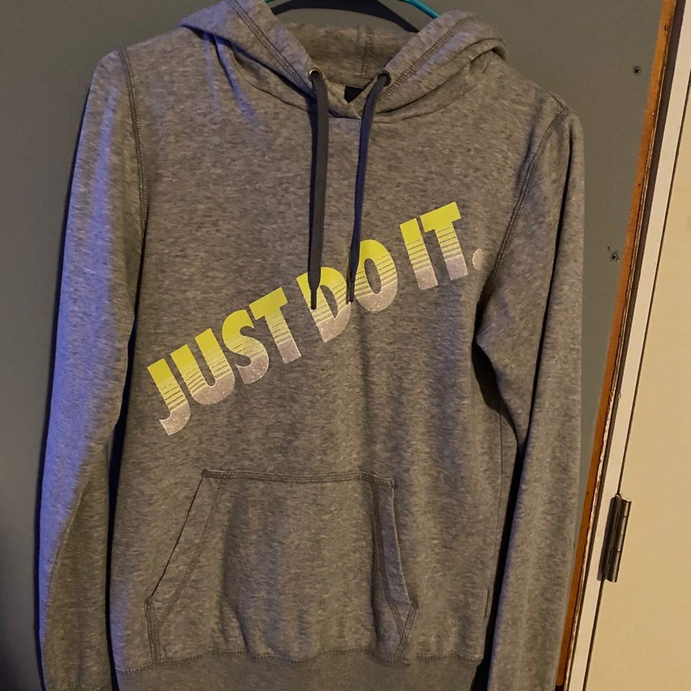 Gray Nike hoodie.